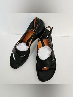 🆕 BORN Black Leather 'Comfort Wedge' Slingback Sandals